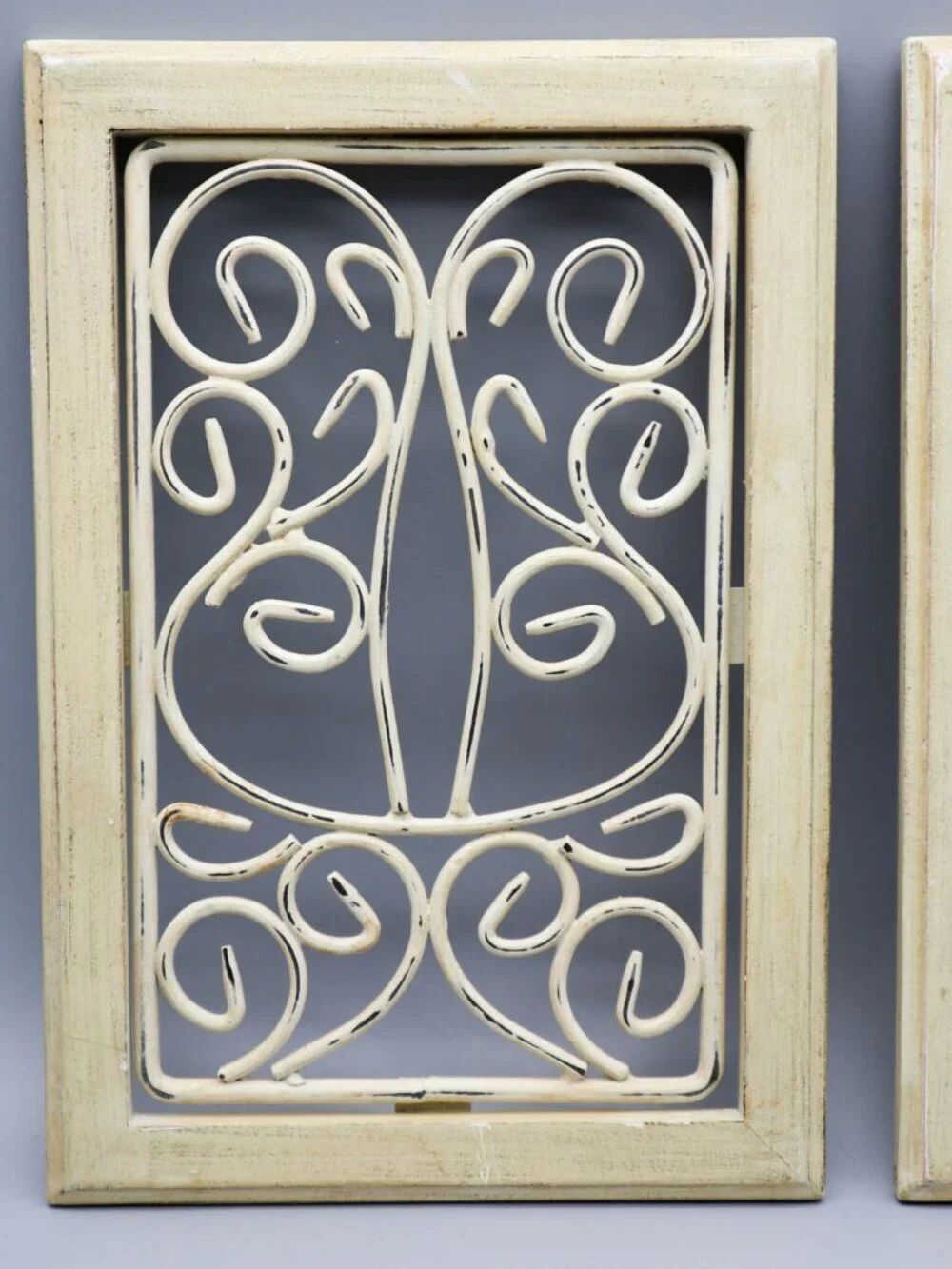 2 Wrought Iron & Wood Decorative Wall Decor Panels Plaques 10